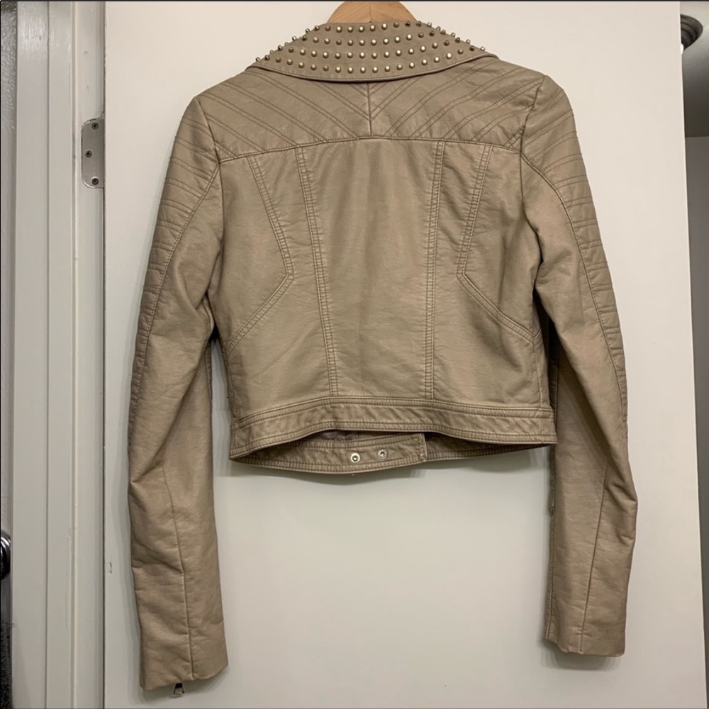 Express Beige Faux Leather Jacket small - Picture 2 of 6